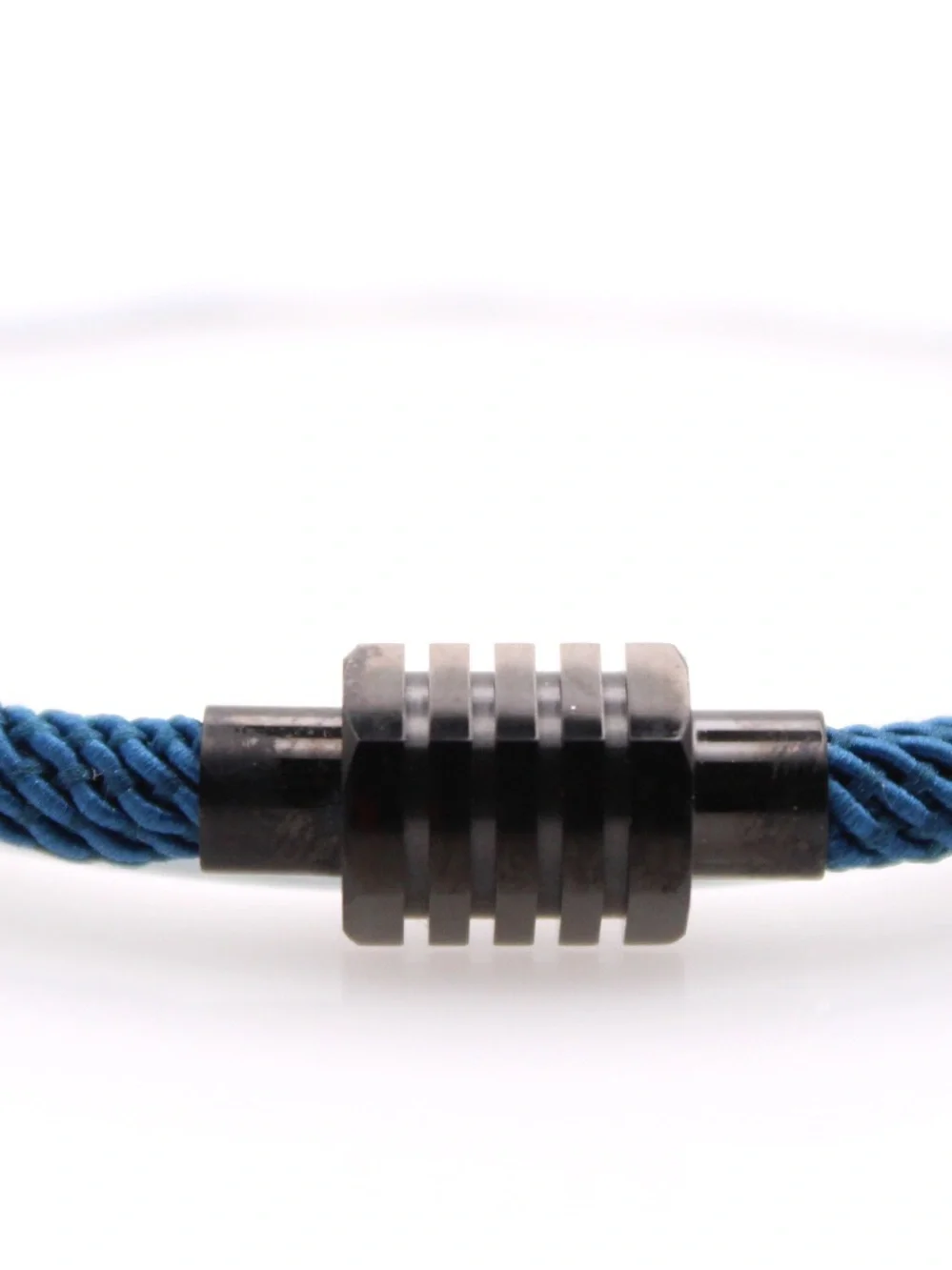 Men's Blue Braided Rope Bracelet with Black Stainless Steel Clasp